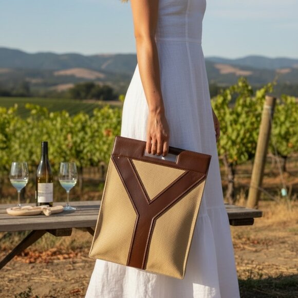 Vintage Yves Saint Laurent Y Panel Tote | Canvas & Leather - Picture 7 of 7